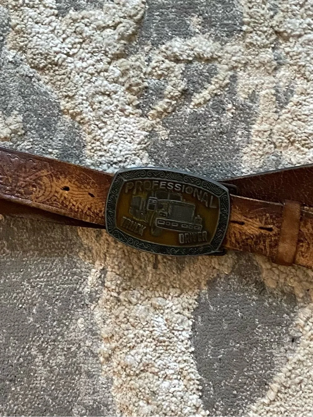 Vintage Metal Professional Truck Driver Buckle Leather Belt size 44